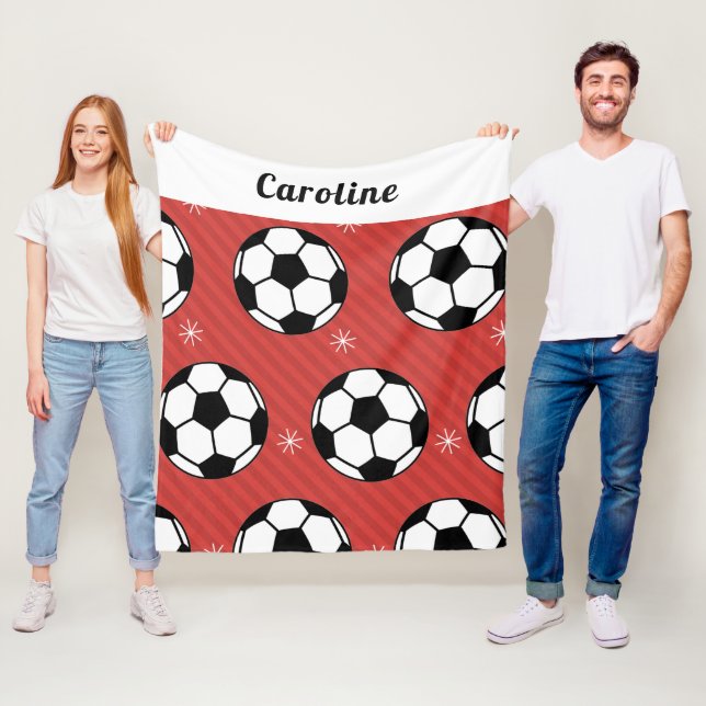 Soccer Ball Snow Red Festive Vibrant Personalized Fleece Blanket (In Situ)