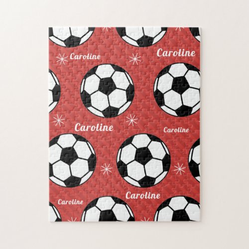 Soccer Ball Snow Red Festive Vibrant Personalized  Jigsaw Puzzle