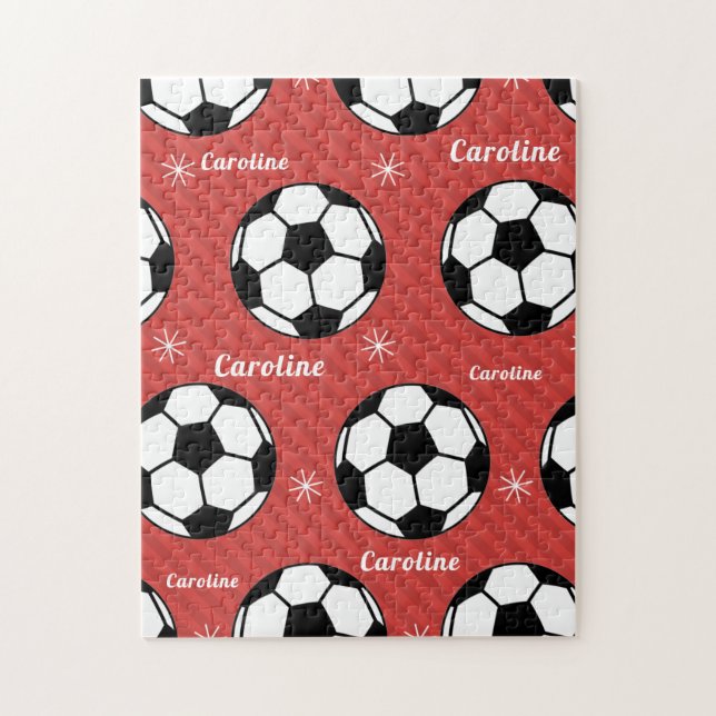 Soccer Ball Snow Red Festive Vibrant Personalized  Jigsaw Puzzle (Vertical)
