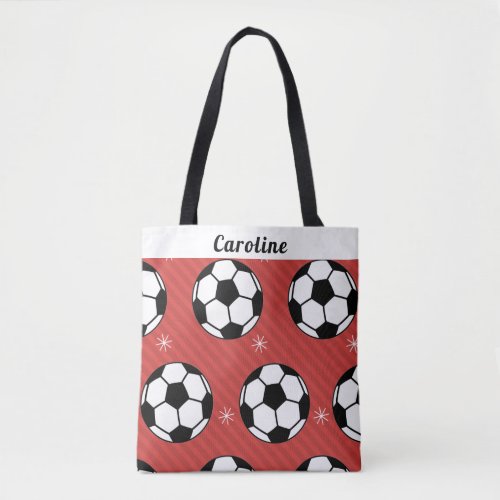 Soccer Ball Snow Red Festive Vibrant Personalized  Tote Bag