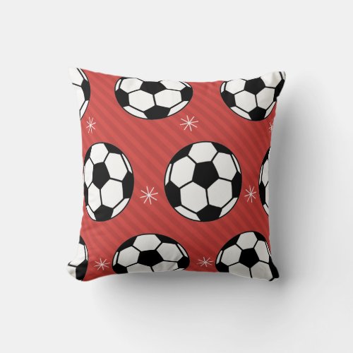 Soccer Ball Snowflake Pattern Red Festive Vibrant Throw Pillow