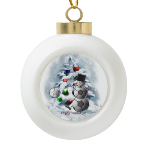 Soccer Ball Snowman Christmas Ceramic Ball Christmas Ornament