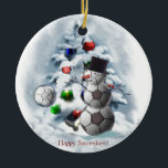 Soccer Ball Snowman Christmas Ceramic Ornament<br><div class="desc">Soccer Ball Snowman looks adorable on a wide range of Christmas holiday gift merchandise. Any soccer fan would love this ornament hanging on their Christmas tree. Personalize with name or date.</div>