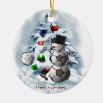 Soccer Ball Snowman Christmas Ceramic Ornament by TheSportofIt at Zazzle