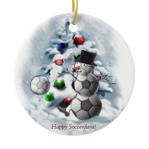 Soccer Ball Snowman Christmas Ceramic Ornament