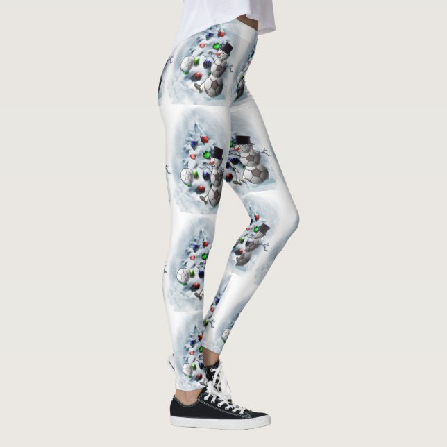 Soccer Ball Snowman Christmas Leggings (Right)