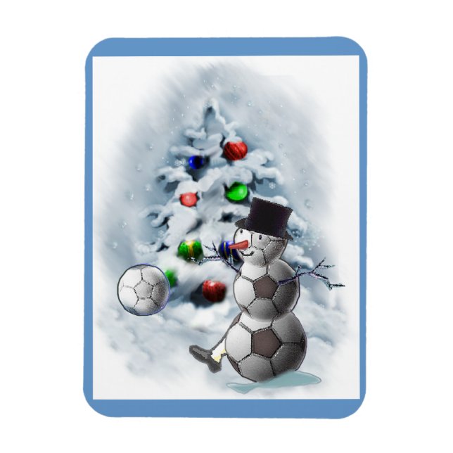 Soccer Ball Snowman Christmas Magnet (Vertical)
