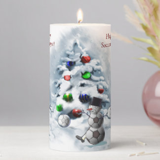Soccer Ball Snowman Christmas Pillar Candle