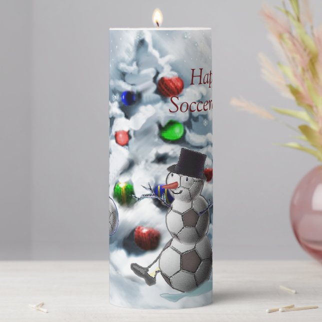 Soccer Ball Snowman Christmas Pillar Candle (In Situ)