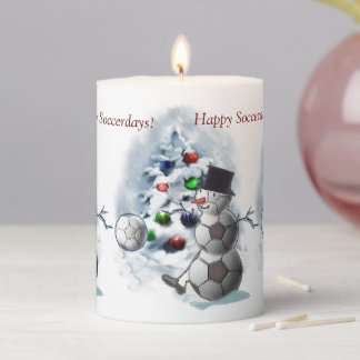 Soccer Ball Snowman Christmas Pillar Candle