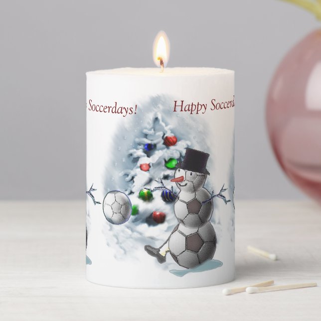 Soccer Ball Snowman Christmas Pillar Candle (In Situ)