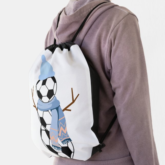Soccer ball Snowman. Drawstring Bag (Insitu)