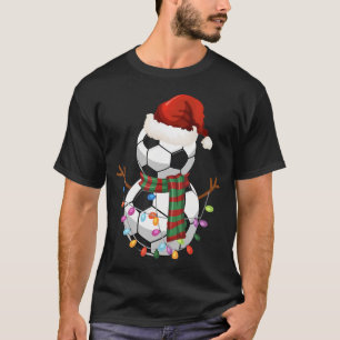 Soccer Ball Snowman Santa Hat Christmas Holiday T-Shirt