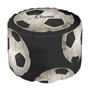 Soccer Ball Sport Black White Personalized Kids Pouf