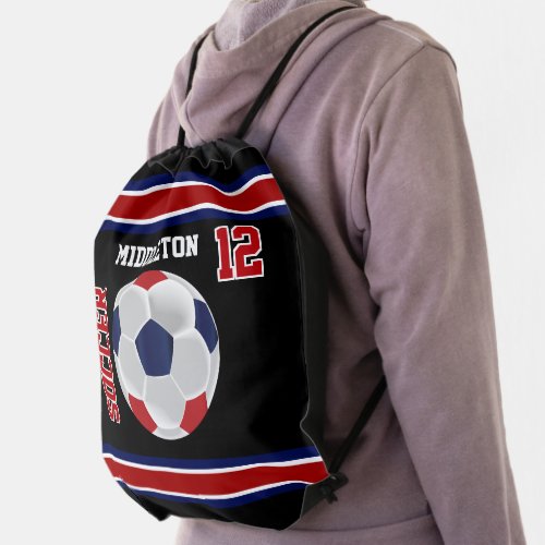 Soccer Ball  Sport _ Dark Red White Blue Drawstring Bag
