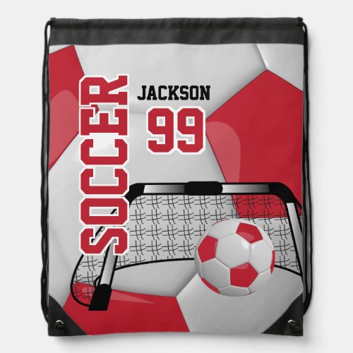 Soccer Ball  Sport _ Red and White Drawstring Bag