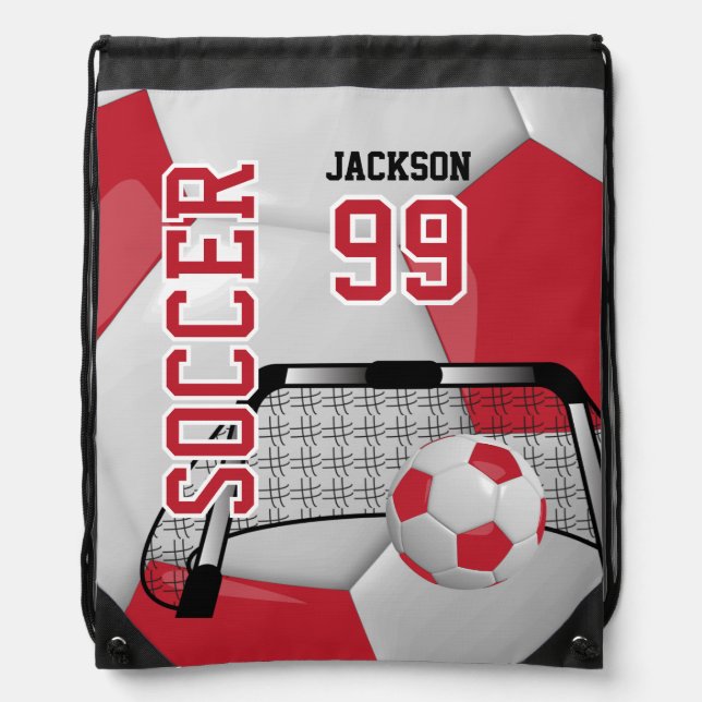 Soccer Ball ⚽ Sport - Red and White Drawstring Bag (Front)