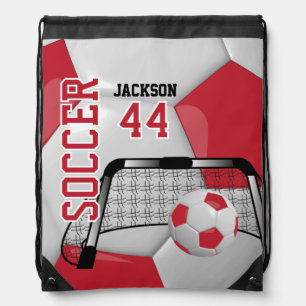 Soccer Ball ⚽ Sport - Red and White  Drawstring Bag