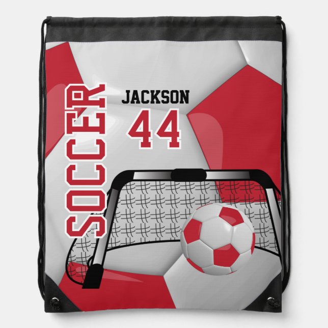 Soccer Ball ⚽ Sport - Red and White  Drawstring Bag (Front)