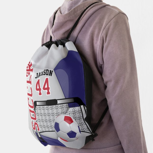 Soccer Ball ⚽ Sport - Red, White, Blue  Drawstring Bag (Insitu)