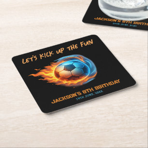 Soccer Ball Sports Birthday Square Paper Coaster