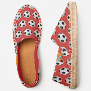 soccer ball sports fan pattern red liner espadrilles