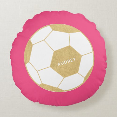 Soccer Ball Sports Gift Custom Pink Round Pillow