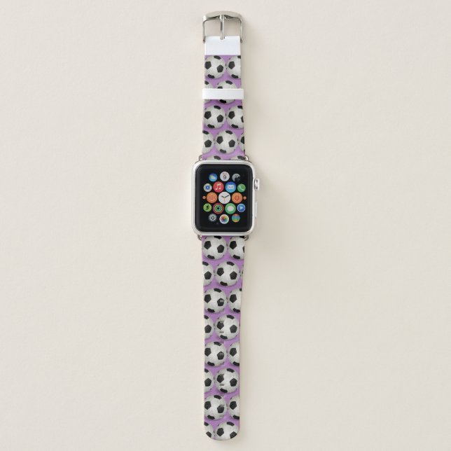 Soccer Ball Sports Pattern Girls Purple Apple Watch Band (Front)