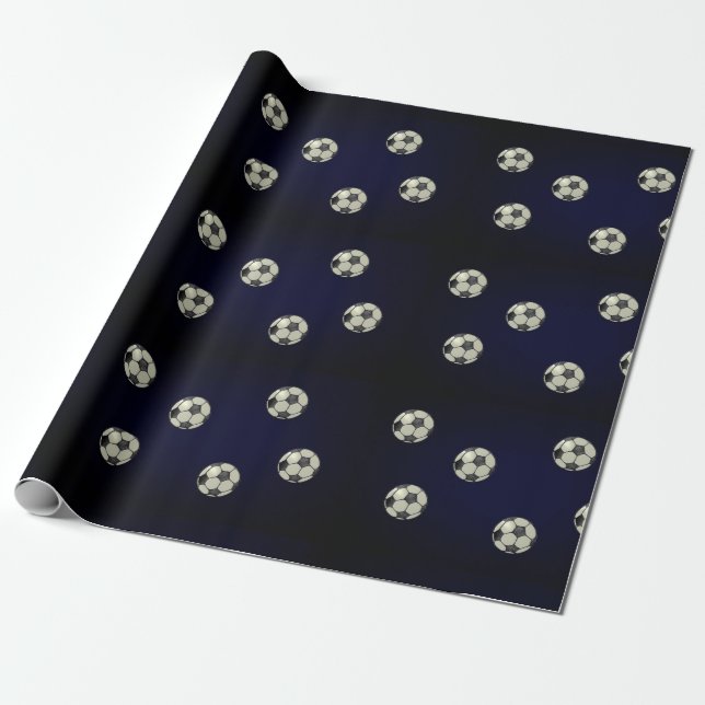 Soccer Ball Sporty Wrapping Paper-Deep Rich Blue Wrapping Paper (Unrolled)