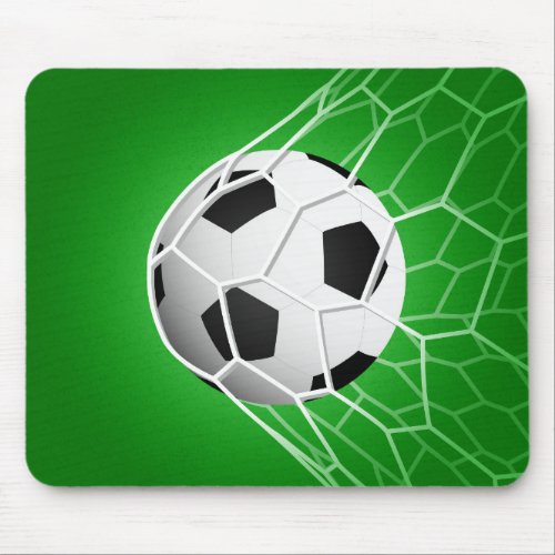 Soccer ball stabbed in goal net mouse pad
