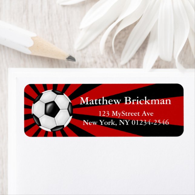 Soccer Ball Sticker Red Black Return Address Label (Insitu)