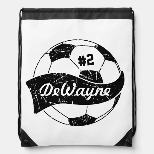Soccer Ball Team Personalized Name and Number Drawstring Bag