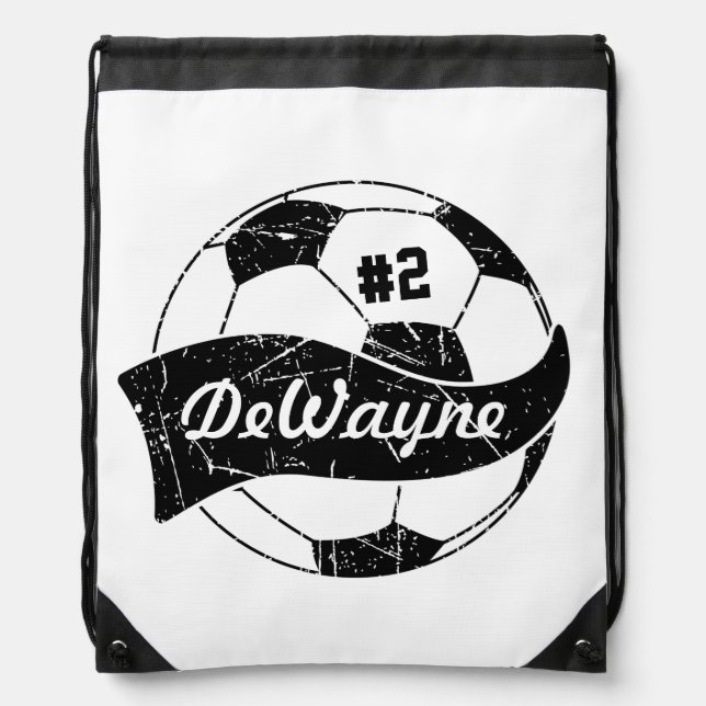 Soccer Ball Team Personalized Name and Number Drawstring Bag (Front)