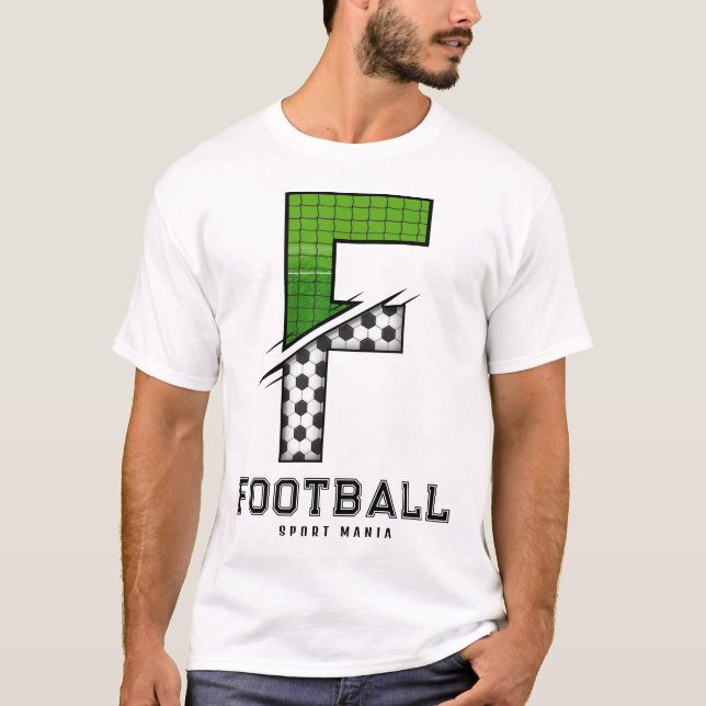 Soccer Ball Texture Initial Sporty Typography  T-Shirt (Front)