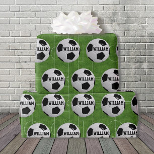 Soccer Ball Theme Add Name Birthday Giftwrap Wrapping Paper