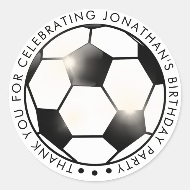 Soccer Ball Theme Birthday Party Thank You Classic Round Sticker (Front)