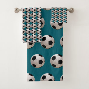 Soccer Ball Theme Teal      Bath Towel Set