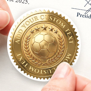 Soccer Ball Tournament Award Custom 3D Foil Gold Classic Round Sticker