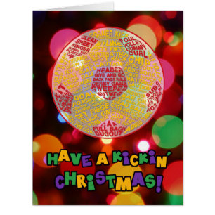 Soccer Ball Typography Red Christmas Card