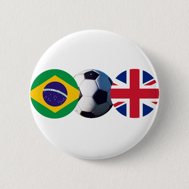 Soccer Ball UK & Brazil Flags jGibney The MUSEUM Button (Front)