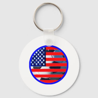 Soccer Ball & USA Flag2 The MUSEUM Zazzle Blue-C Keychain