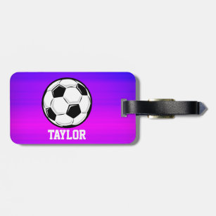 Soccer Ball; Vibrant Violet Blue and Magenta Luggage Tag