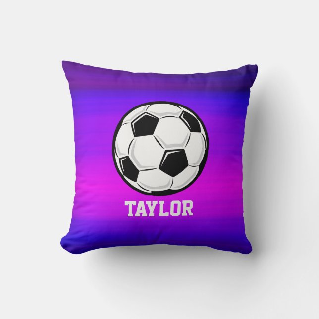 Soccer Ball; Vibrant Violet Blue and Magenta Throw Pillow (Front)