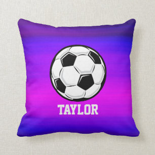 Soccer Ball; Vibrant Violet Blue and Magenta Throw Pillow