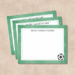 Soccer Ball Watercolor Green Stationery Note Card<br><div class="desc">This design features a soccer ball on a watercolor green background. Click the customize button if you would like to Variations of this design, additional colors, as well as coordinating products are available in our shop, zazzle.com/store/doodlelulu. Contact us if you need this design applied to a specific product to create...</div>