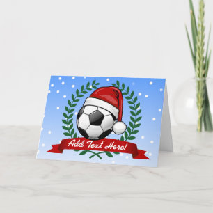 Soccer Ball Wearing a Santa Hat Christmas Holiday Card