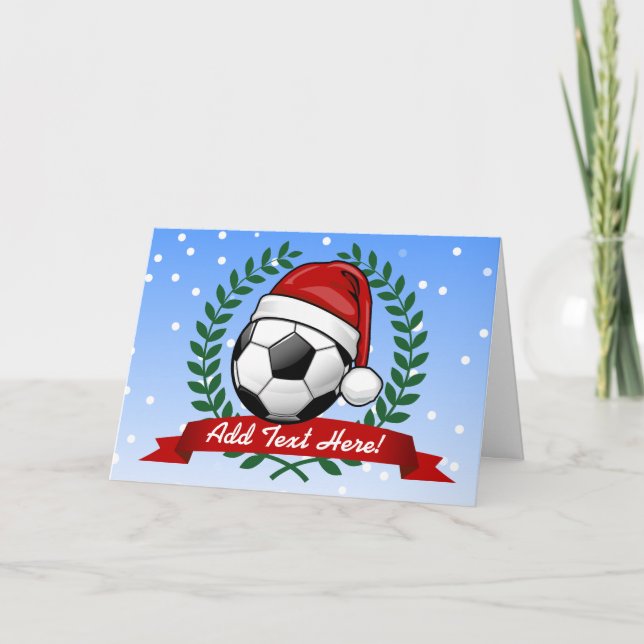 Soccer Ball Wearing a Santa Hat Christmas Holiday Card (Front)