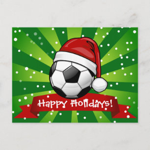 Soccer Ball Wearing a Santa Hat Christmas Holiday Postcard
