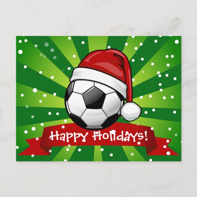 Soccer Ball Wearing a Santa Hat Christmas Holiday Postcard (Front)