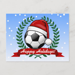 Soccer Ball Wearing a Santa Hat Christmas Holiday Postcard